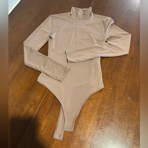 Abercrombie & Fitch Taupe Long Sleeve Bodysuit